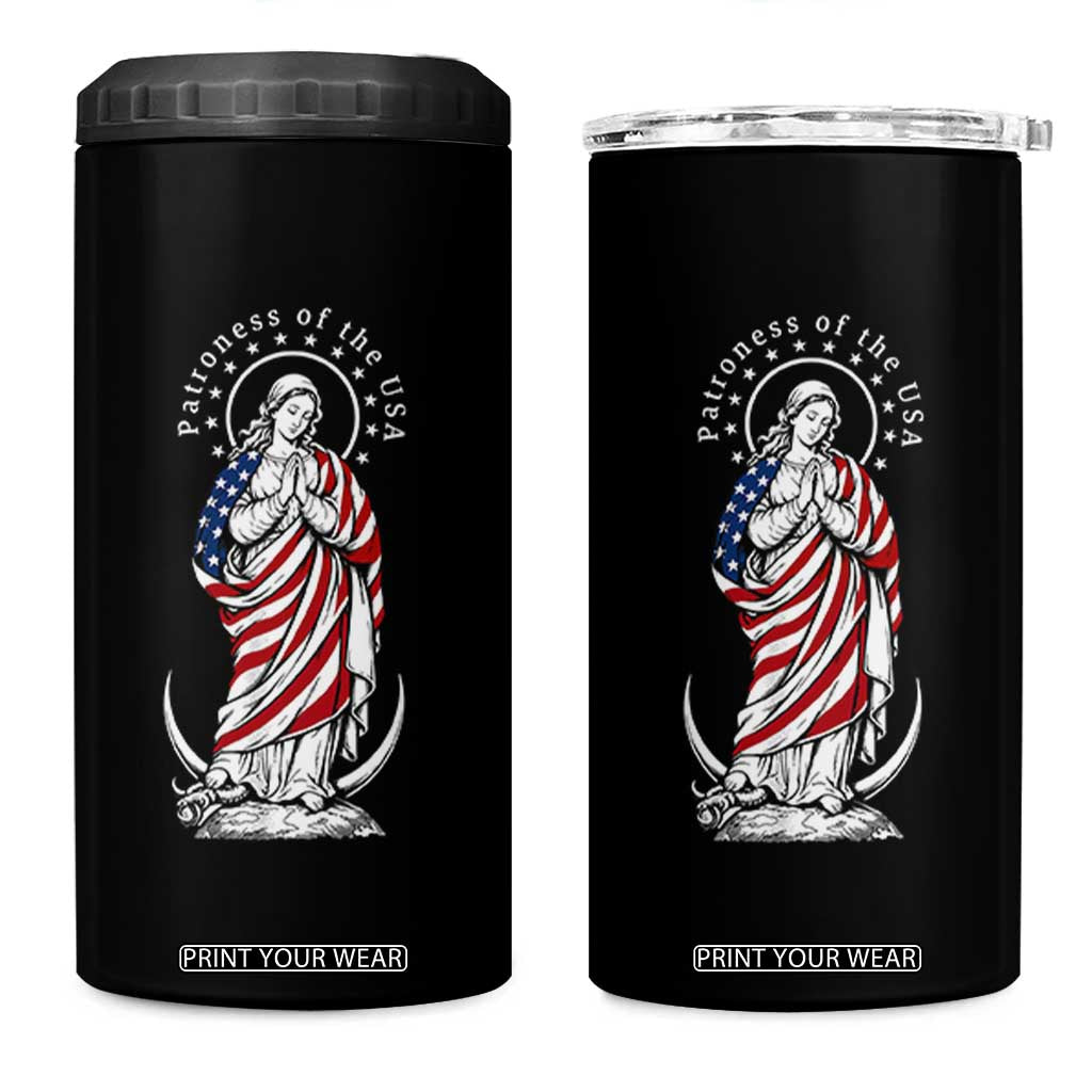 Patroness of the USA Virgin Mary Graphic 4 in 1 Can Cooler Tumbler Patriotic American Flag Catholic Faith TS02 One Size: 16 oz Black Print Your Wear