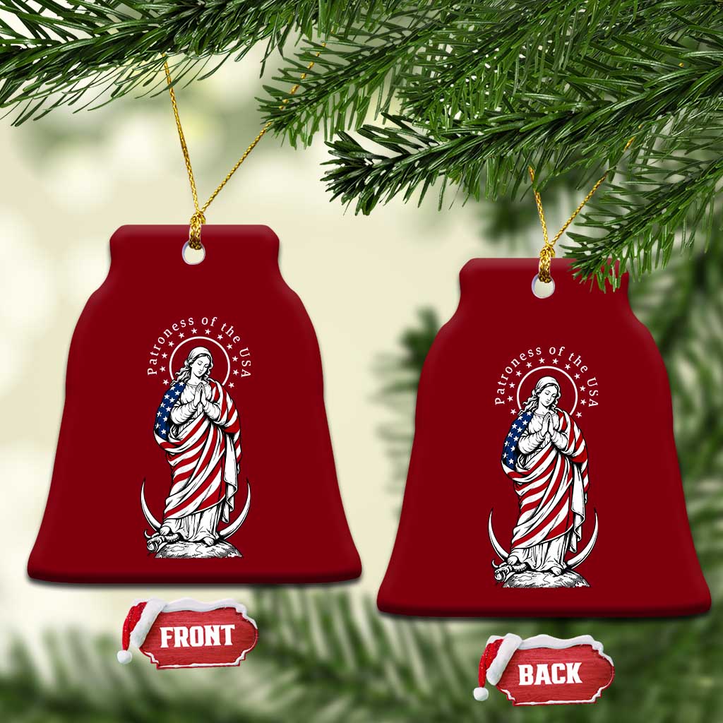 Patroness of the USA Virgin Mary Graphic Ceramic Ornament Patriotic American Flag Catholic Faith