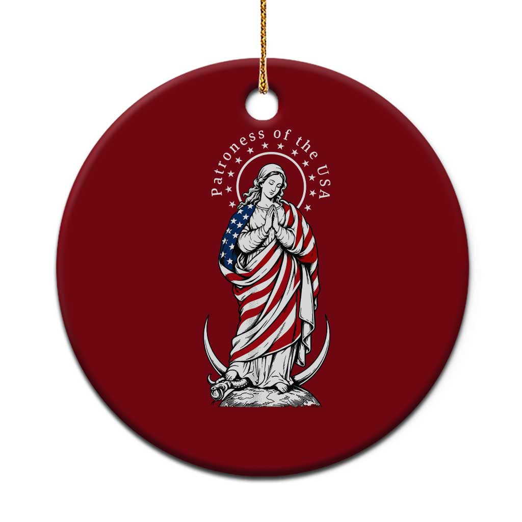 Patroness of the USA Virgin Mary Graphic Ceramic Ornament Patriotic American Flag Catholic Faith
