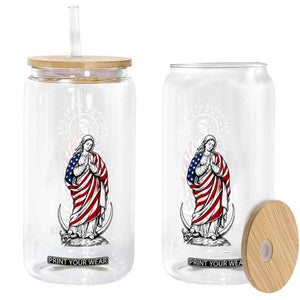 Patroness of the USA Virgin Mary Graphic Glass Can Patriotic American Flag Catholic Faith