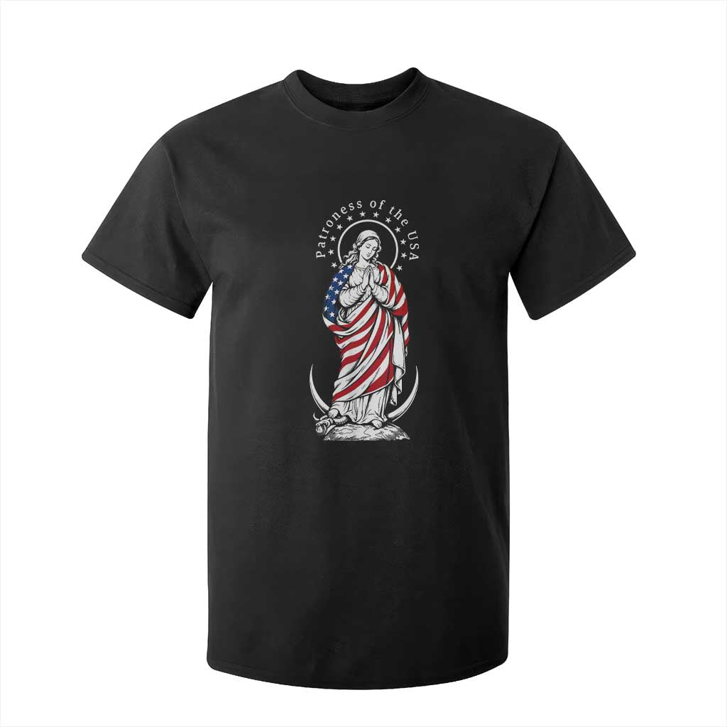 Patroness of the USA Virgin Mary Graphic T Shirt For Kid Patriotic American Flag Catholic Faith