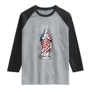 Patroness of the USA Virgin Mary Graphic Raglan Shirt Patriotic American Flag Catholic Faith