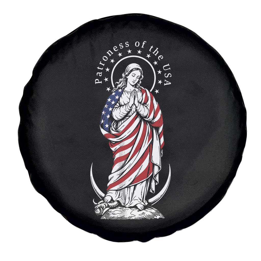 Patroness of the USA Virgin Mary Graphic Spare Tire Cover Patriotic American Flag Catholic Faith TS02 Print Your Wear