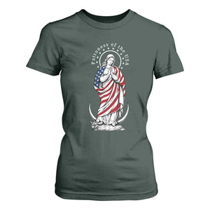 Patroness of the USA Virgin Mary Graphic T Shirt For Women Patriotic American Flag Catholic Faith