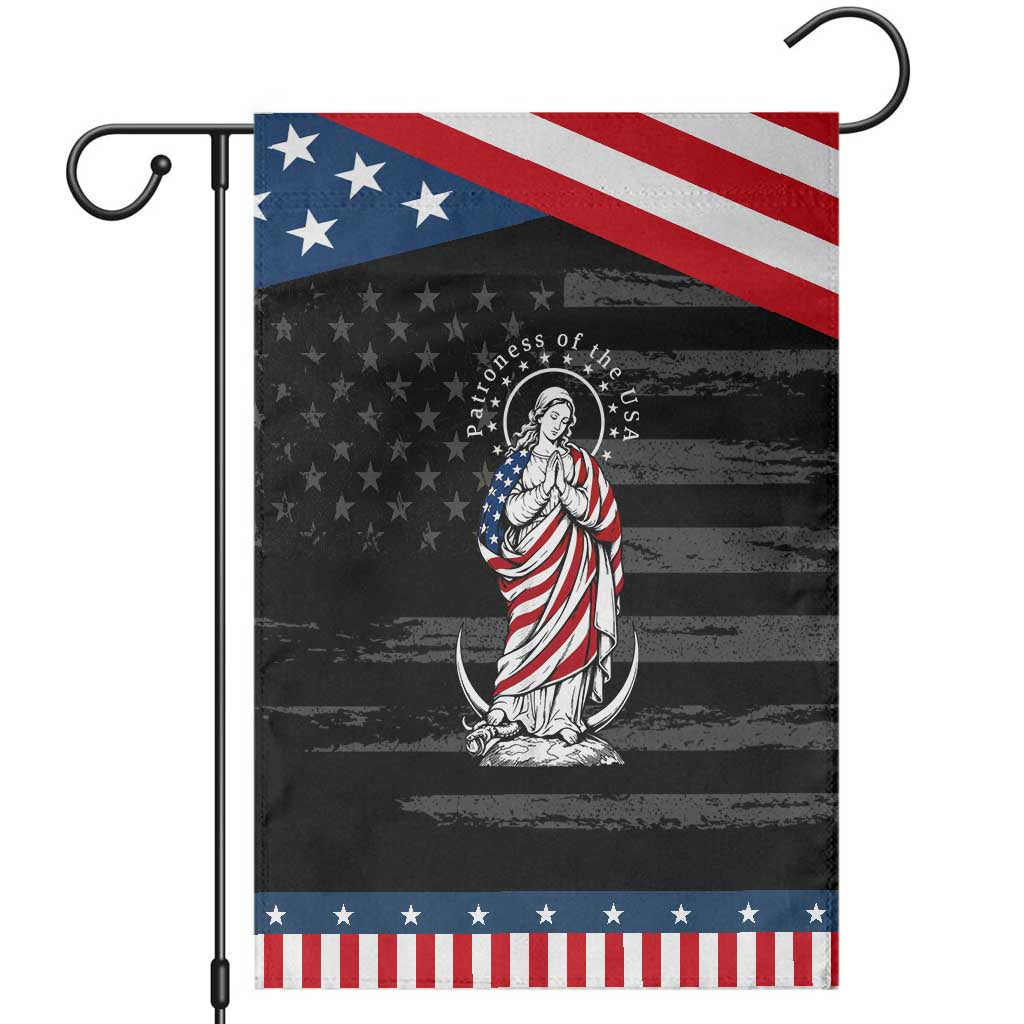Patroness of the USA Virgin Mary Graphic Patriotic Garden Flag American Flag Catholic Faith
