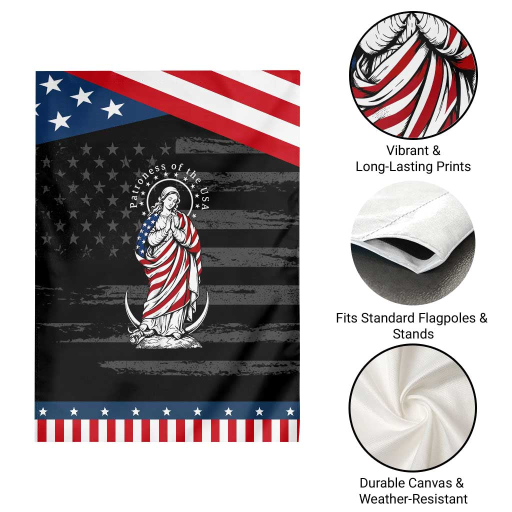 Patroness of the USA Virgin Mary Graphic Patriotic Garden Flag American Flag Catholic Faith
