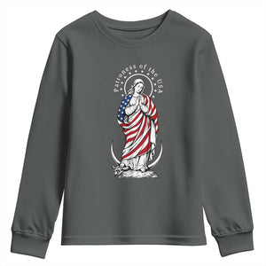 Patroness of the USA Virgin Mary Graphic Youth Sweatshirt Patriotic American Flag Catholic Faith