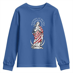 Patroness of the USA Virgin Mary Graphic Youth Sweatshirt Patriotic American Flag Catholic Faith