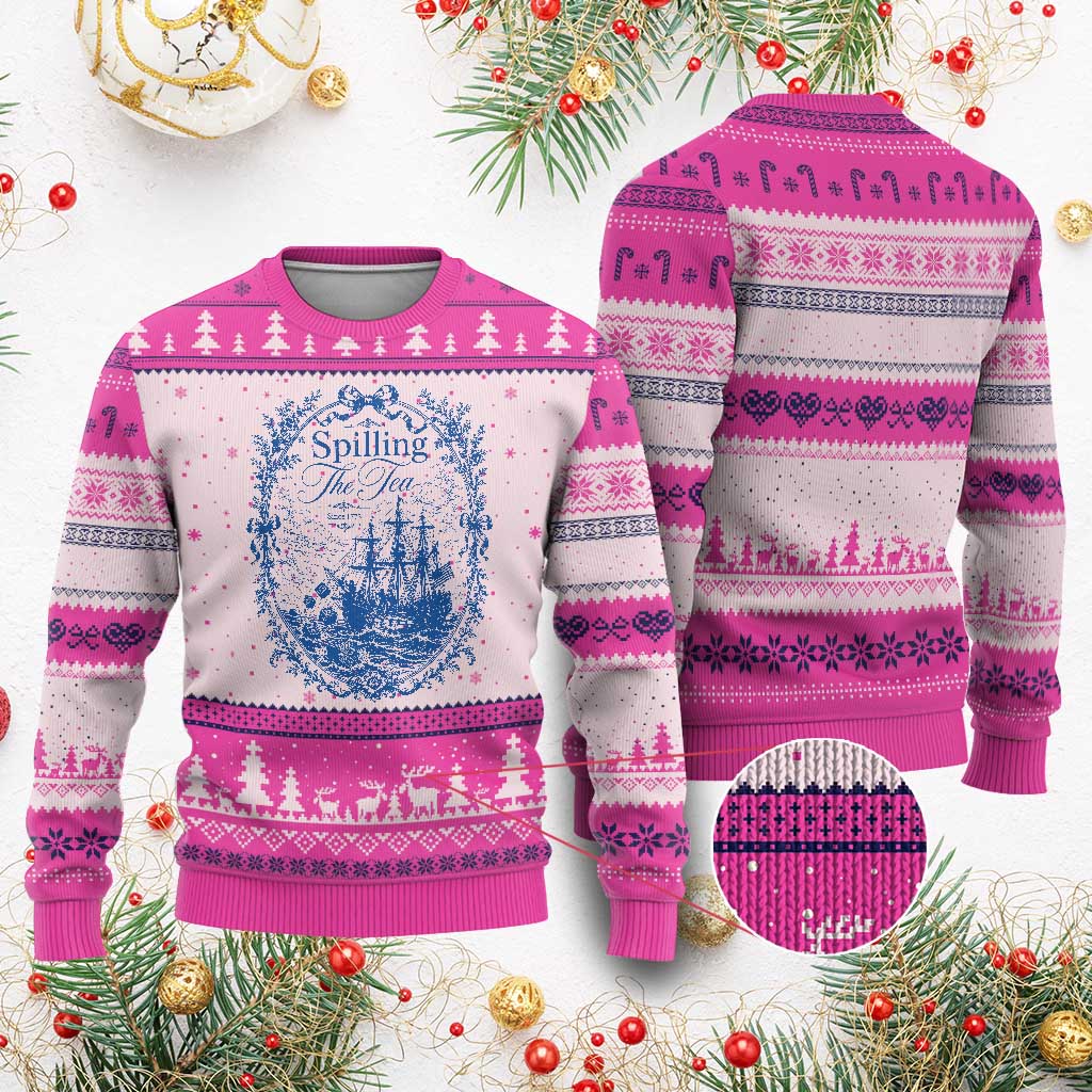 Spilling The Tea Since 1773 Boston Tea Party Ugly Christmas Sweater Funny Historical Toile Graphic American History Humor