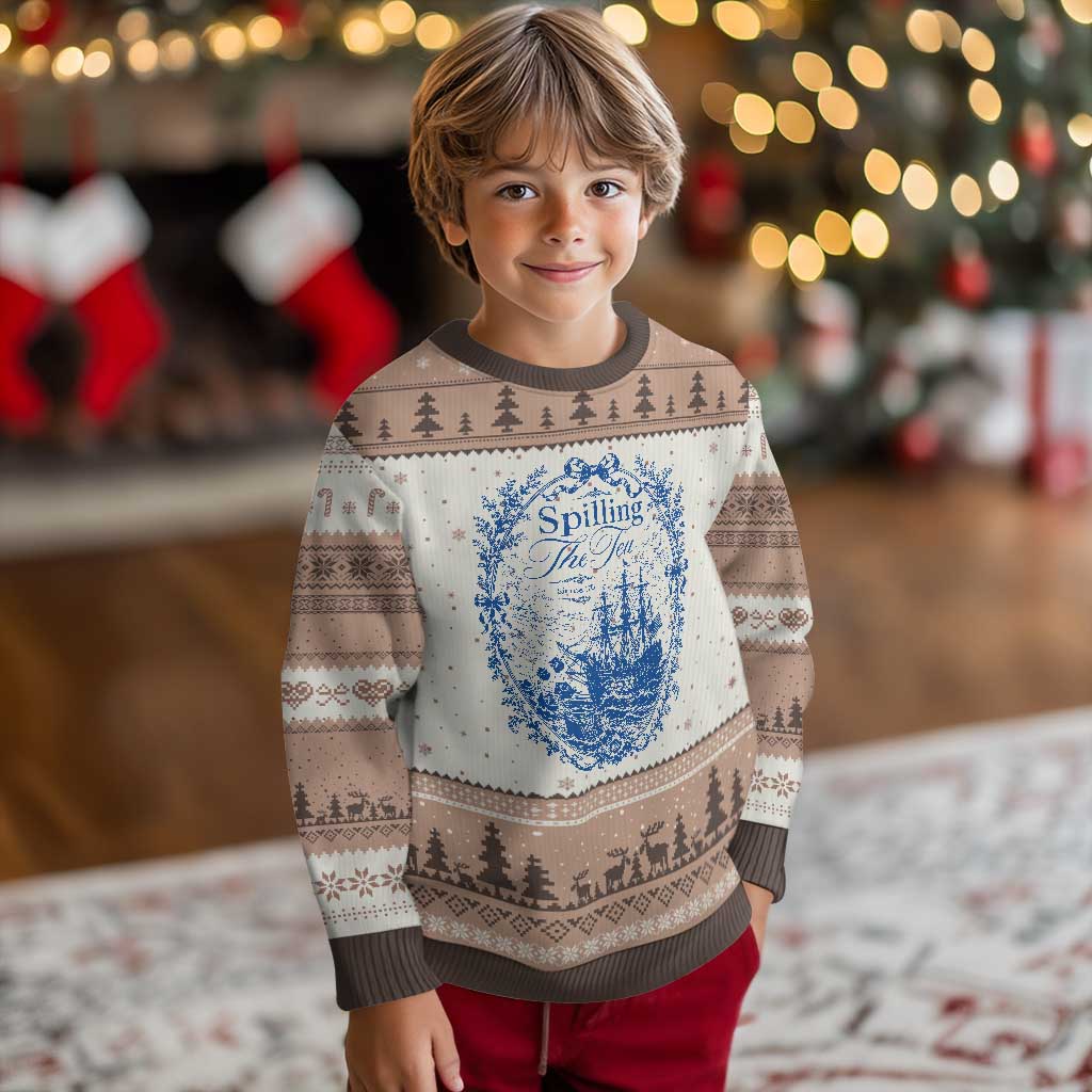 Spilling The Tea Since 1773 Boston Tea Party Ugly Christmas Sweater Funny Historical Toile Graphic American History Humor