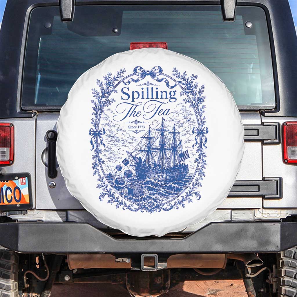 Spilling The Tea Since 1773 Boston Tea Party Spare Tire Cover Funny Historical Toile Graphic American History Humor TS02 No hole White Print Your Wear