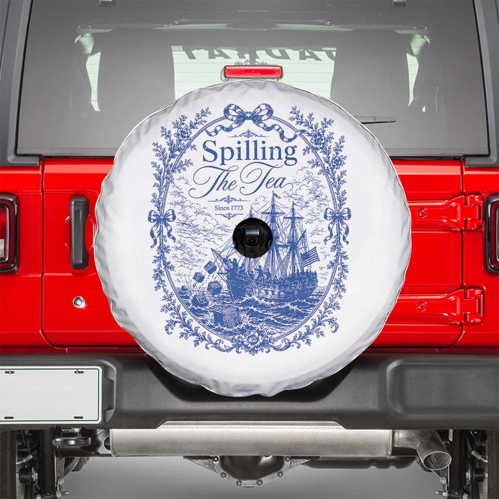 Spilling The Tea Since 1773 Boston Tea Party Spare Tire Cover Funny Historical Toile Graphic American History Humor TS02 White Print Your Wear