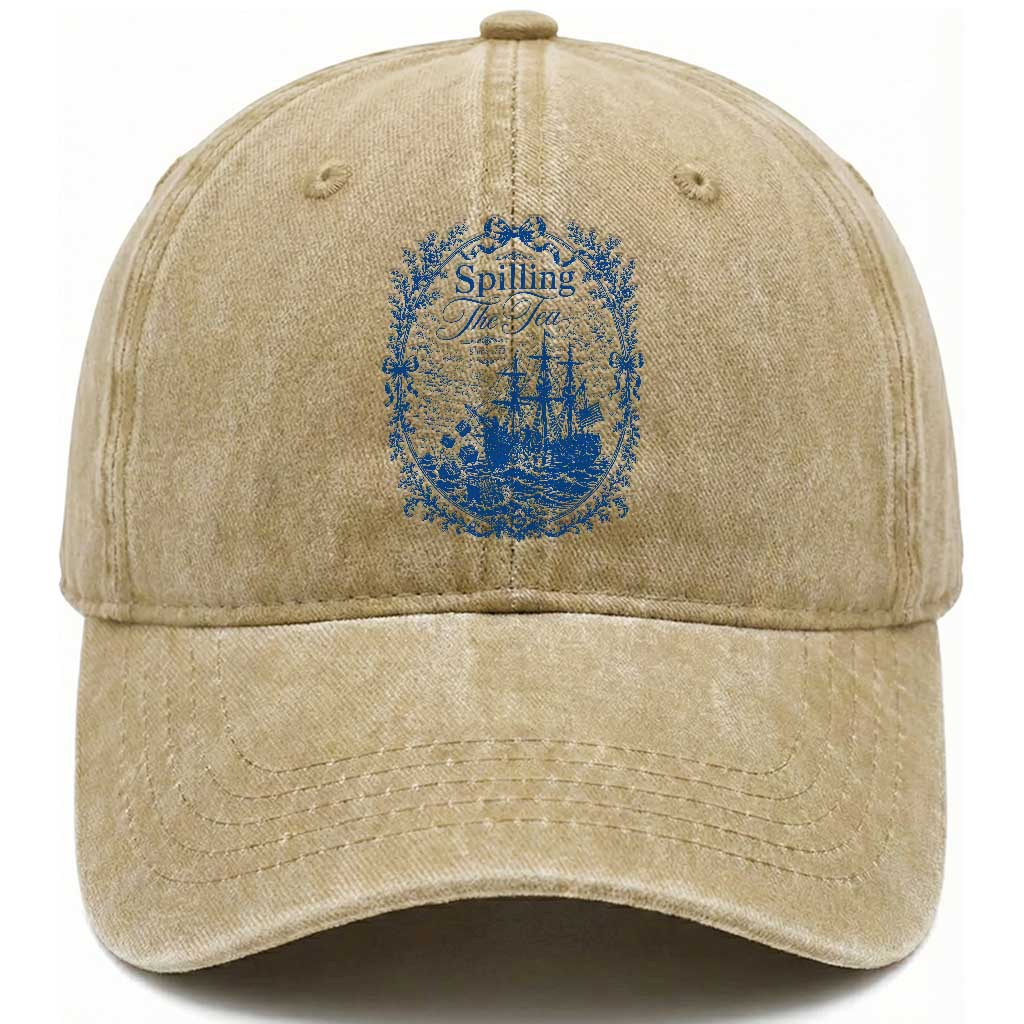 Spilling The Tea Since 1773 Boston Tea Party Washed Cotton Baseball Cap Funny Historical Toile Graphic American History Humor TS02 Print Your Wear