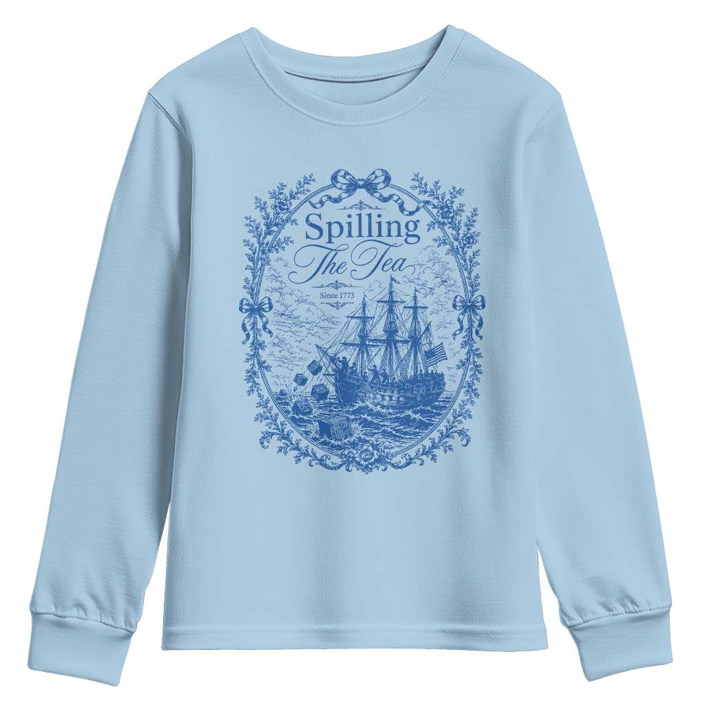 Spilling The Tea Since 1773 Boston Tea Party Youth Sweatshirt Funny Historical Toile Graphic American History Humor