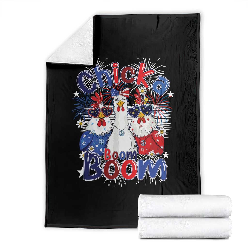 Funny Patriotic Chickens 4th of July Fireworks Throw Blanket Retro Chicka Boom Boom Hen Rooster Chick Graphic