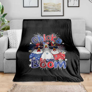 Funny Patriotic Chickens 4th of July Fireworks Throw Blanket Retro Chicka Boom Boom Hen Rooster Chick Graphic