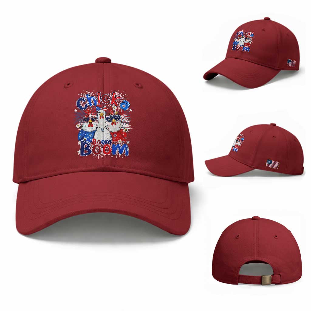 Funny Patriotic Chickens 4th of July Fireworks Baseball Cap Retro Chicka Boom Boom Hen Rooster Chick Graphic