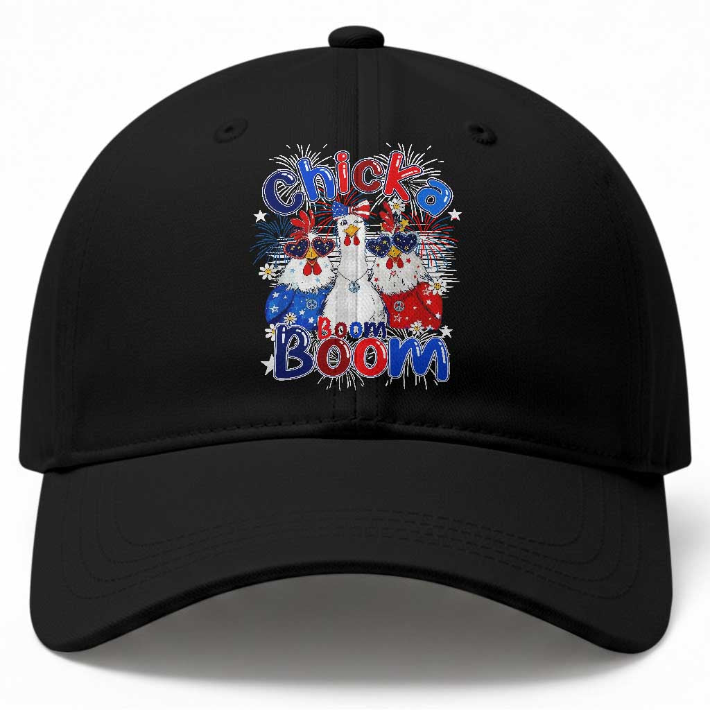 Funny Patriotic Chickens 4th of July Fireworks Baseball Cap Retro Chicka Boom Boom Hen Rooster Chick Graphic TS02 Print Your Wear