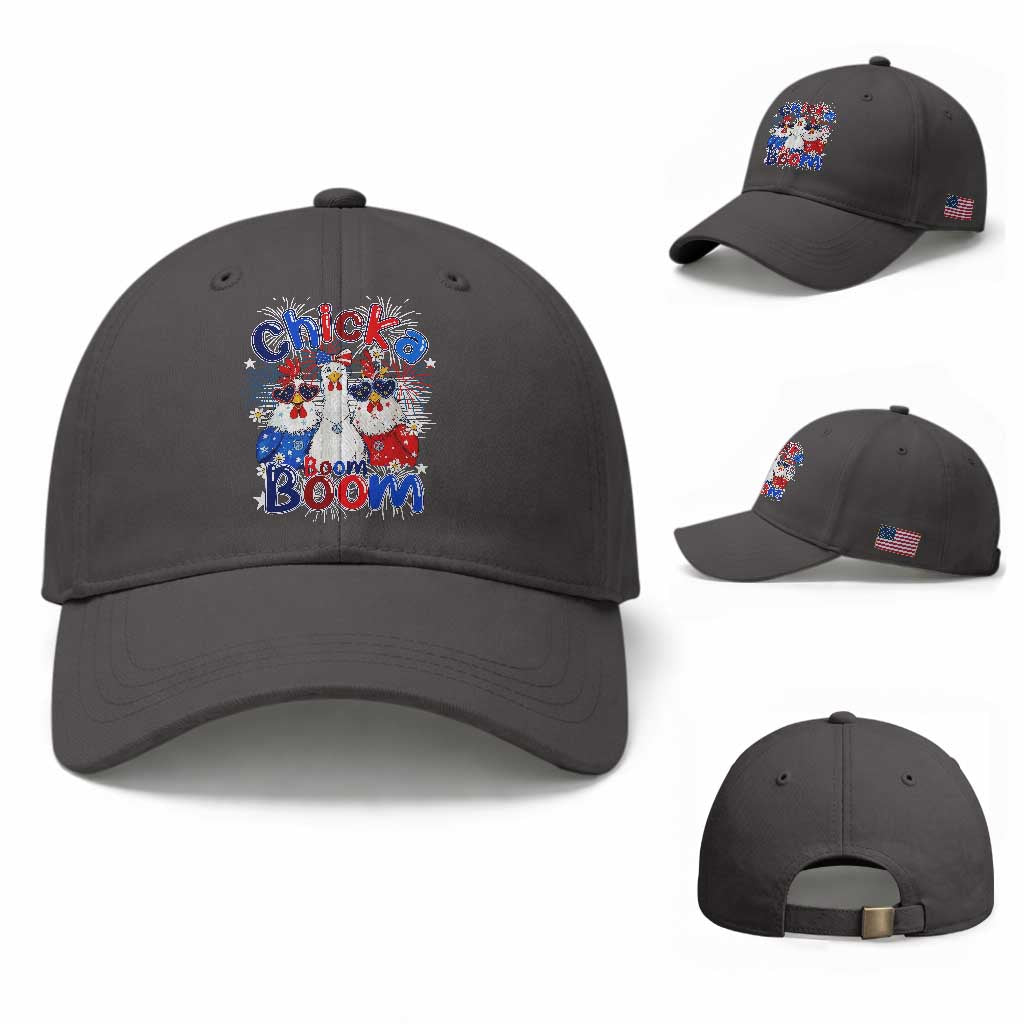 Funny Patriotic Chickens 4th of July Fireworks Baseball Cap Retro Chicka Boom Boom Hen Rooster Chick Graphic
