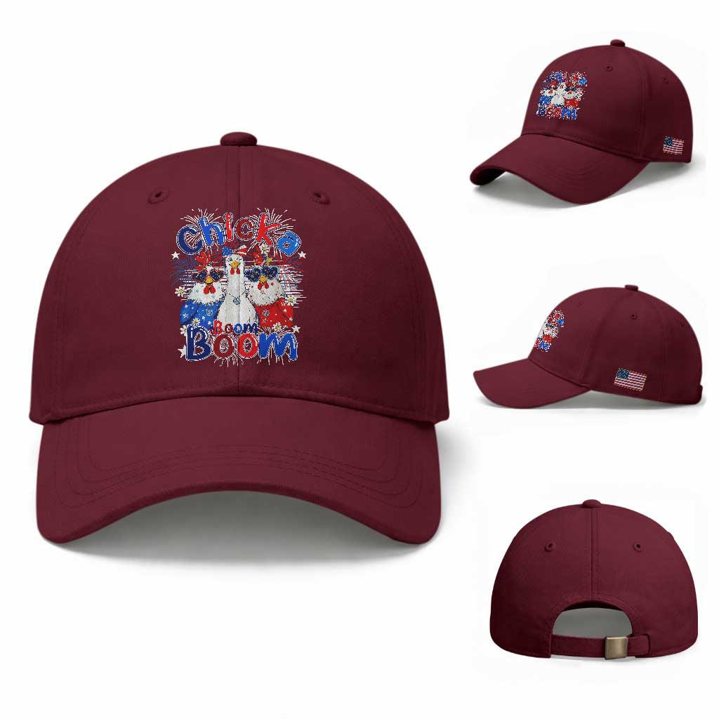 Funny Patriotic Chickens 4th of July Fireworks Baseball Cap Retro Chicka Boom Boom Hen Rooster Chick Graphic