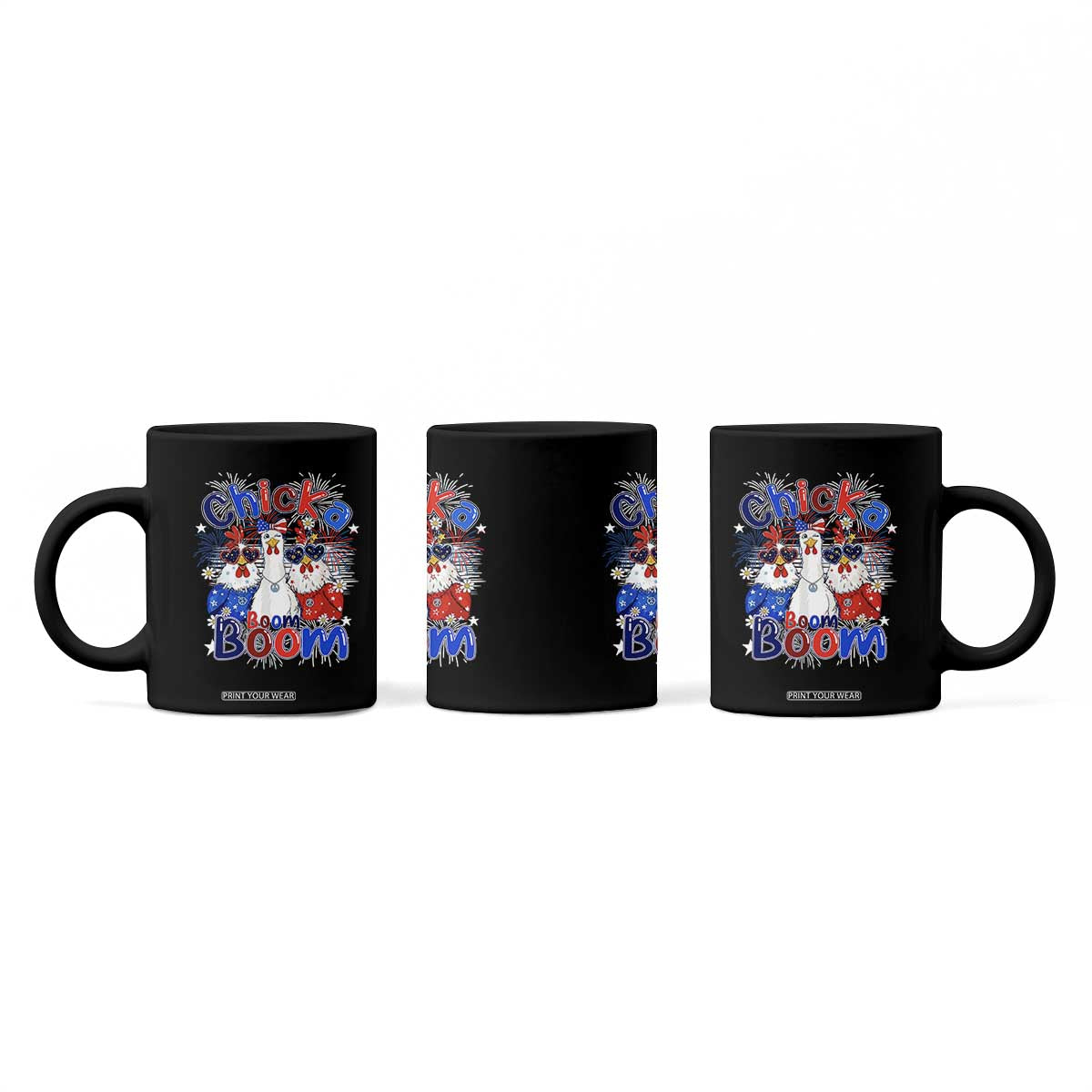 Funny Patriotic Chickens 4th of July Fireworks Coffee Mug Retro Chicka Boom Boom Hen Rooster Chick Graphic