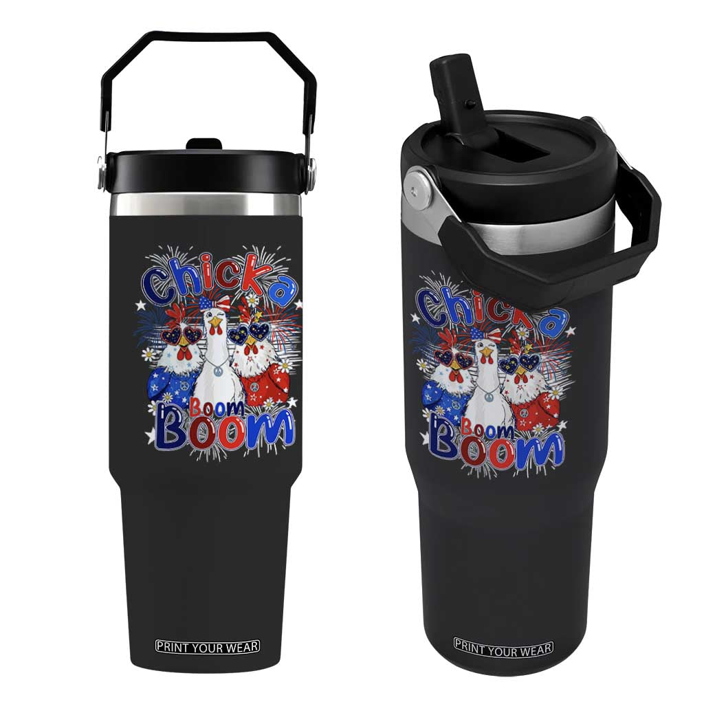Funny Patriotic Chickens 4th of July Fireworks Flip Straw Tumbler Retro Chicka Boom Boom Hen Rooster Chick Graphic
