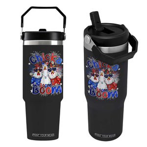 Funny Patriotic Chickens 4th of July Fireworks Flip Straw Tumbler Retro Chicka Boom Boom Hen Rooster Chick Graphic