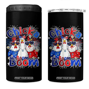 Funny Patriotic Chickens 4th of July Fireworks 4 in 1 Can Cooler Tumbler Retro Chicka Boom Boom Hen Rooster Chick Graphic