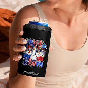 Funny Patriotic Chickens 4th of July Fireworks 4 in 1 Can Cooler Tumbler Retro Chicka Boom Boom Hen Rooster Chick Graphic
