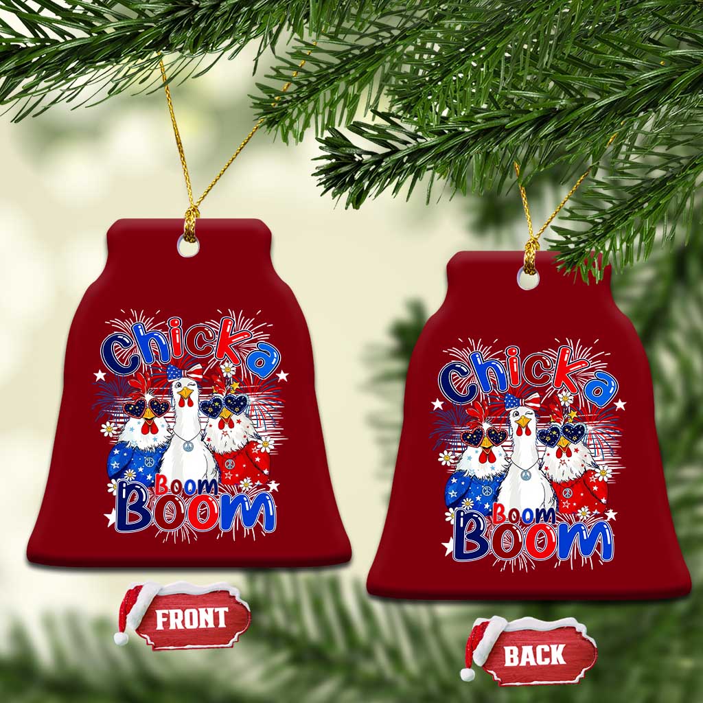 Funny Patriotic Chickens 4th of July Fireworks Ceramic Ornament Retro Chicka Boom Boom Hen Rooster Chick Graphic
