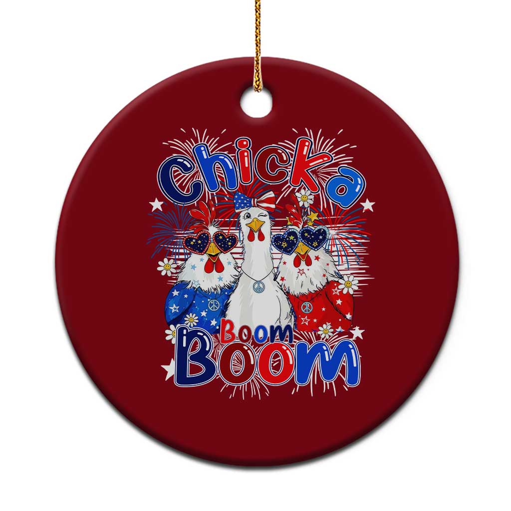 Funny Patriotic Chickens 4th of July Fireworks Ceramic Ornament Retro Chicka Boom Boom Hen Rooster Chick Graphic