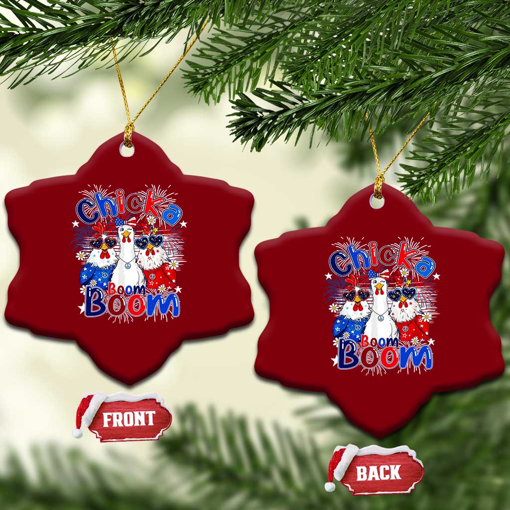 Funny Patriotic Chickens 4th of July Fireworks Ceramic Ornament Retro Chicka Boom Boom Hen Rooster Chick Graphic