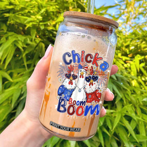 Funny Patriotic Chickens 4th of July Fireworks Glass Can Retro Chicka Boom Boom Hen Rooster Chick Graphic