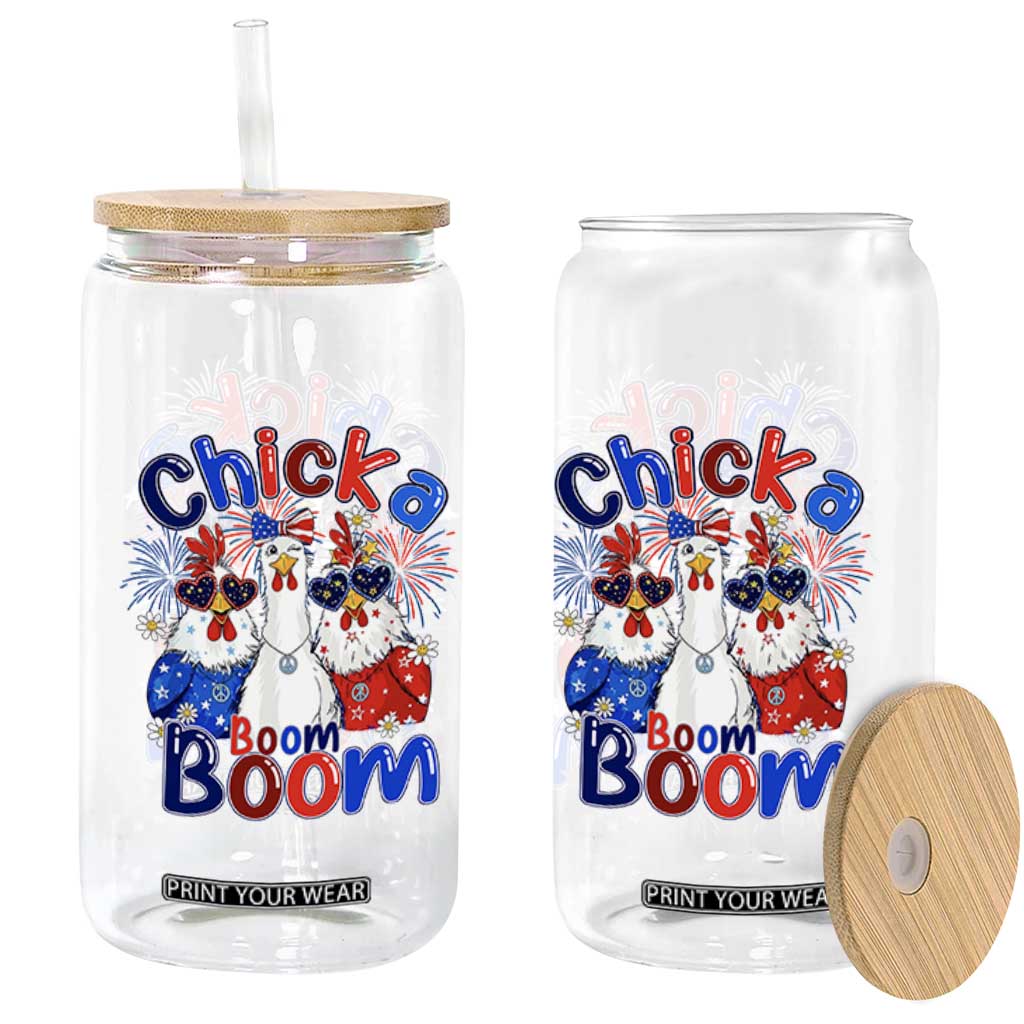 Funny Patriotic Chickens 4th of July Fireworks Glass Can Retro Chicka Boom Boom Hen Rooster Chick Graphic