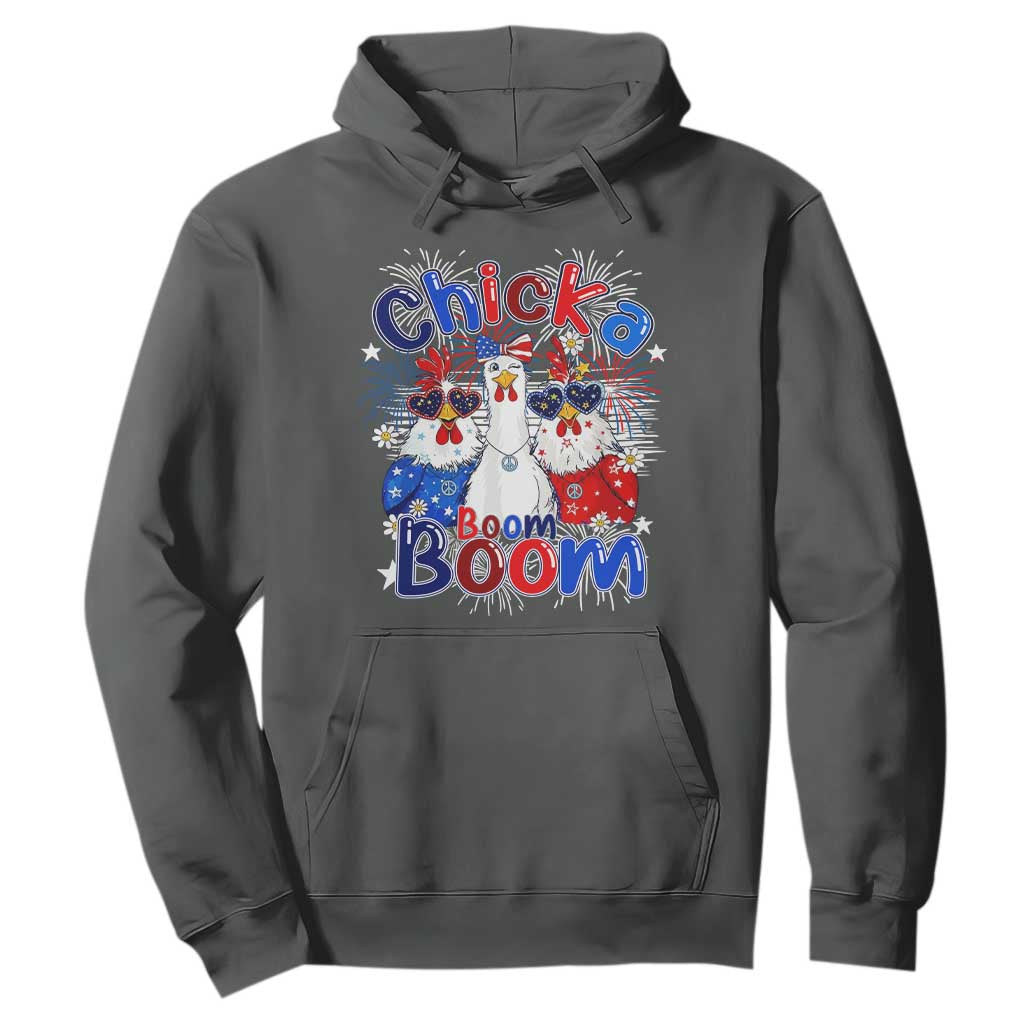 Funny Patriotic Chickens 4th of July Fireworks Hoodie Retro Chicka Boom Boom Hen Rooster Chick Graphic