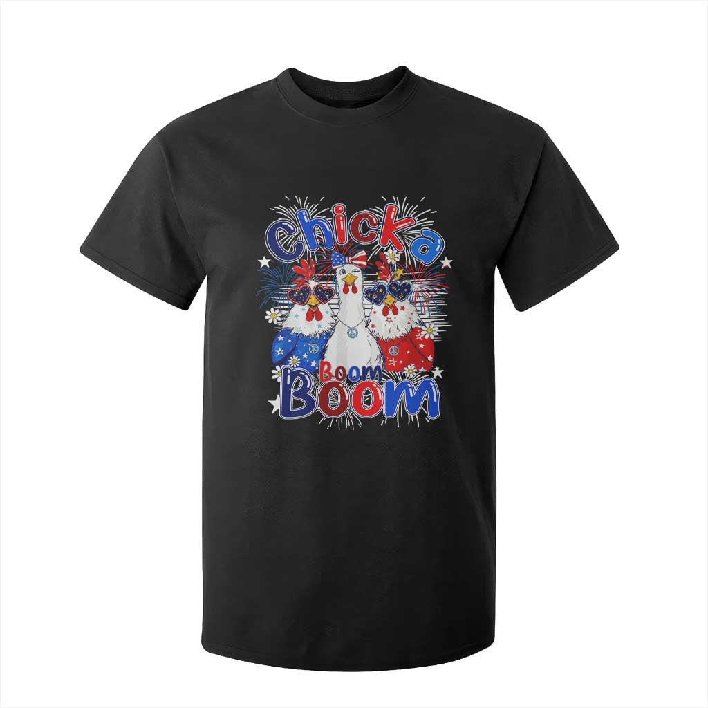 Funny Patriotic Chickens 4th of July Fireworks T Shirt For Kid Retro Chicka Boom Boom Hen Rooster Chick Graphic