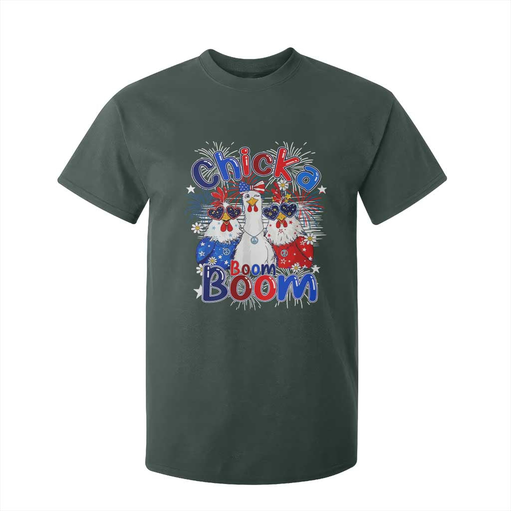 Funny Patriotic Chickens 4th of July Fireworks T Shirt For Kid Retro Chicka Boom Boom Hen Rooster Chick Graphic