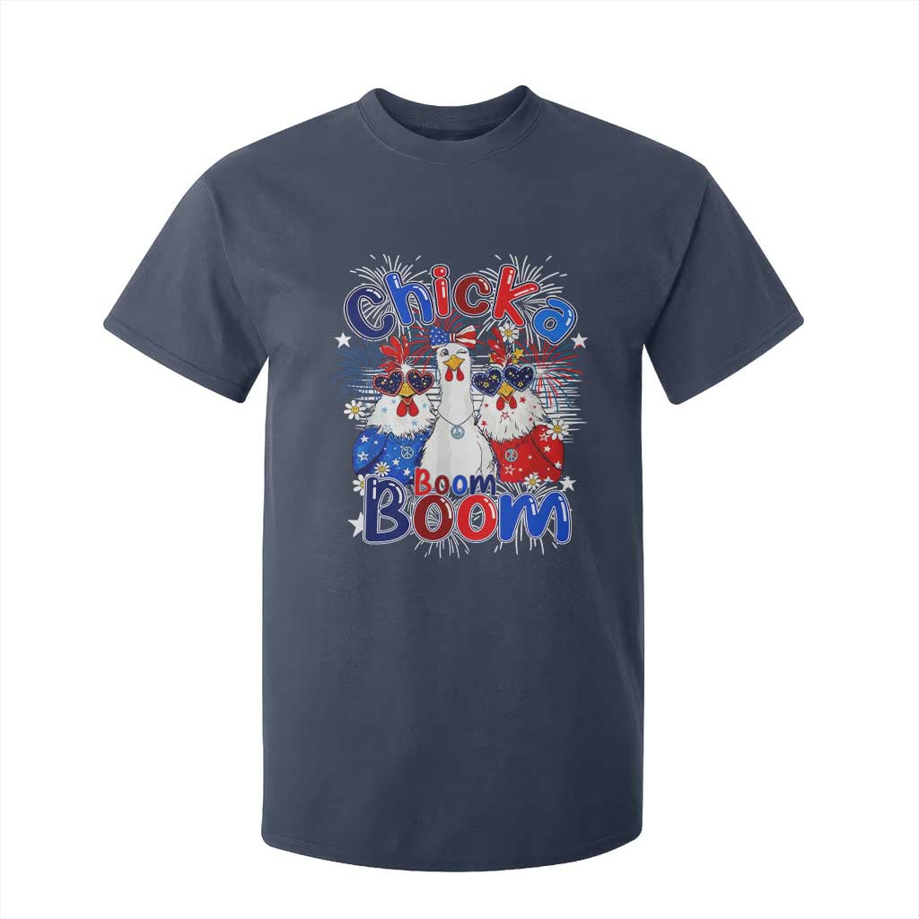 Funny Patriotic Chickens 4th of July Fireworks T Shirt For Kid Retro Chicka Boom Boom Hen Rooster Chick Graphic