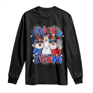 Funny Patriotic Chickens 4th of July Fireworks Long Sleeve Shirt Retro Chicka Boom Boom Hen Rooster Chick Graphic