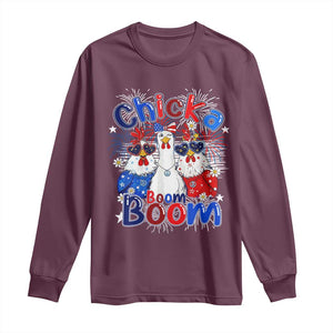 Funny Patriotic Chickens 4th of July Fireworks Long Sleeve Shirt Retro Chicka Boom Boom Hen Rooster Chick Graphic