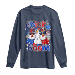 Funny Patriotic Chickens 4th of July Fireworks Long Sleeve Shirt Retro Chicka Boom Boom Hen Rooster Chick Graphic