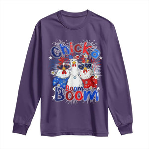 Funny Patriotic Chickens 4th of July Fireworks Long Sleeve Shirt Retro Chicka Boom Boom Hen Rooster Chick Graphic