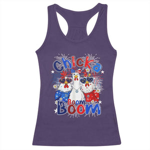 Funny Patriotic Chickens 4th of July Fireworks Racerback Tank Top Retro Chicka Boom Boom Hen Rooster Chick Graphic