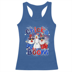 Funny Patriotic Chickens 4th of July Fireworks Racerback Tank Top Retro Chicka Boom Boom Hen Rooster Chick Graphic