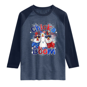 Funny Patriotic Chickens 4th of July Fireworks Raglan Shirt Retro Chicka Boom Boom Hen Rooster Chick Graphic