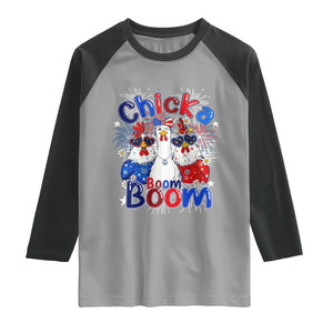 Funny Patriotic Chickens 4th of July Fireworks Raglan Shirt Retro Chicka Boom Boom Hen Rooster Chick Graphic