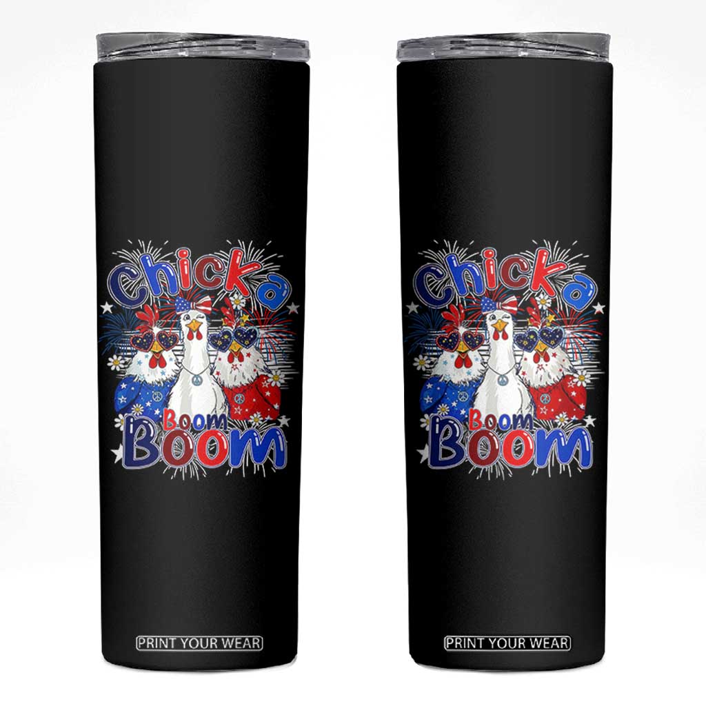 Funny Patriotic Chickens 4th of July Fireworks Skinny Tumbler Retro Chicka Boom Boom Hen Rooster Chick Graphic