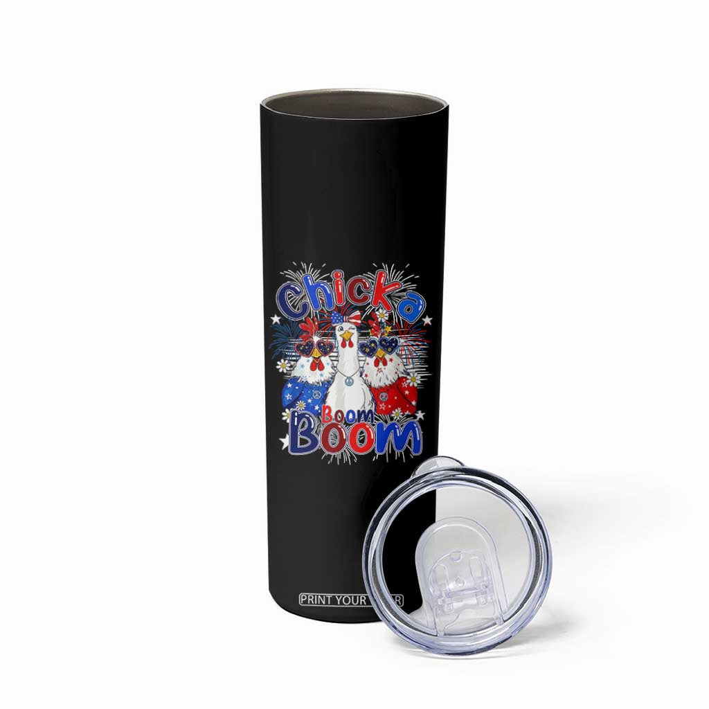 Funny Patriotic Chickens 4th of July Fireworks Skinny Tumbler Retro Chicka Boom Boom Hen Rooster Chick Graphic
