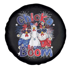 Funny Patriotic Chickens 4th of July Fireworks Spare Tire Cover Retro Chicka Boom Boom Hen Rooster Chick Graphic