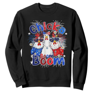 Funny Patriotic Chickens 4th of July Fireworks Sweatshirt Retro Chicka Boom Boom Hen Rooster Chick Graphic